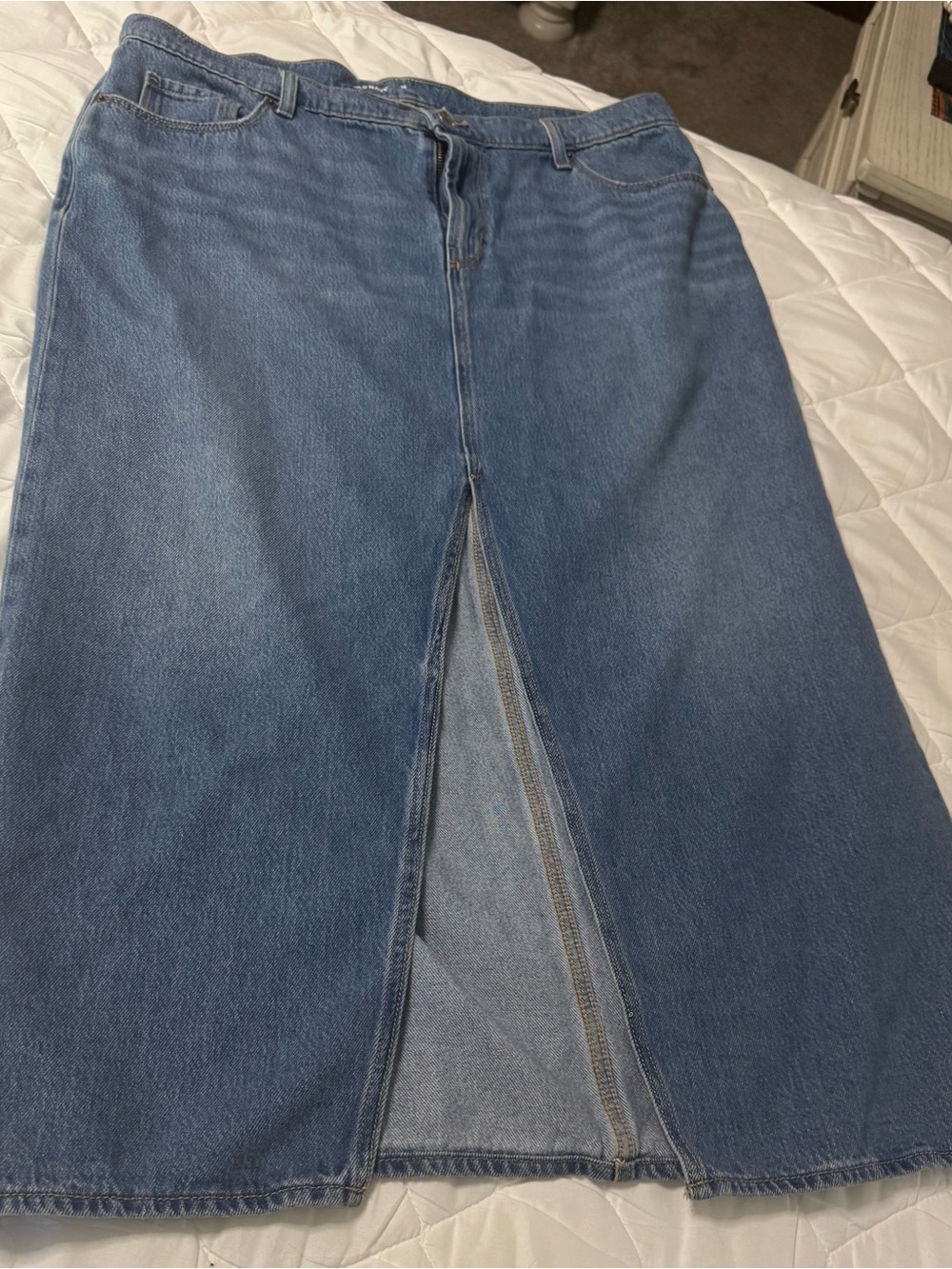 Classic Blue Denim Midi Skirt with Front Slit by Old Navy